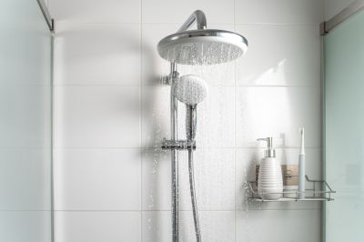 Finished Shower with Modern Fixtures